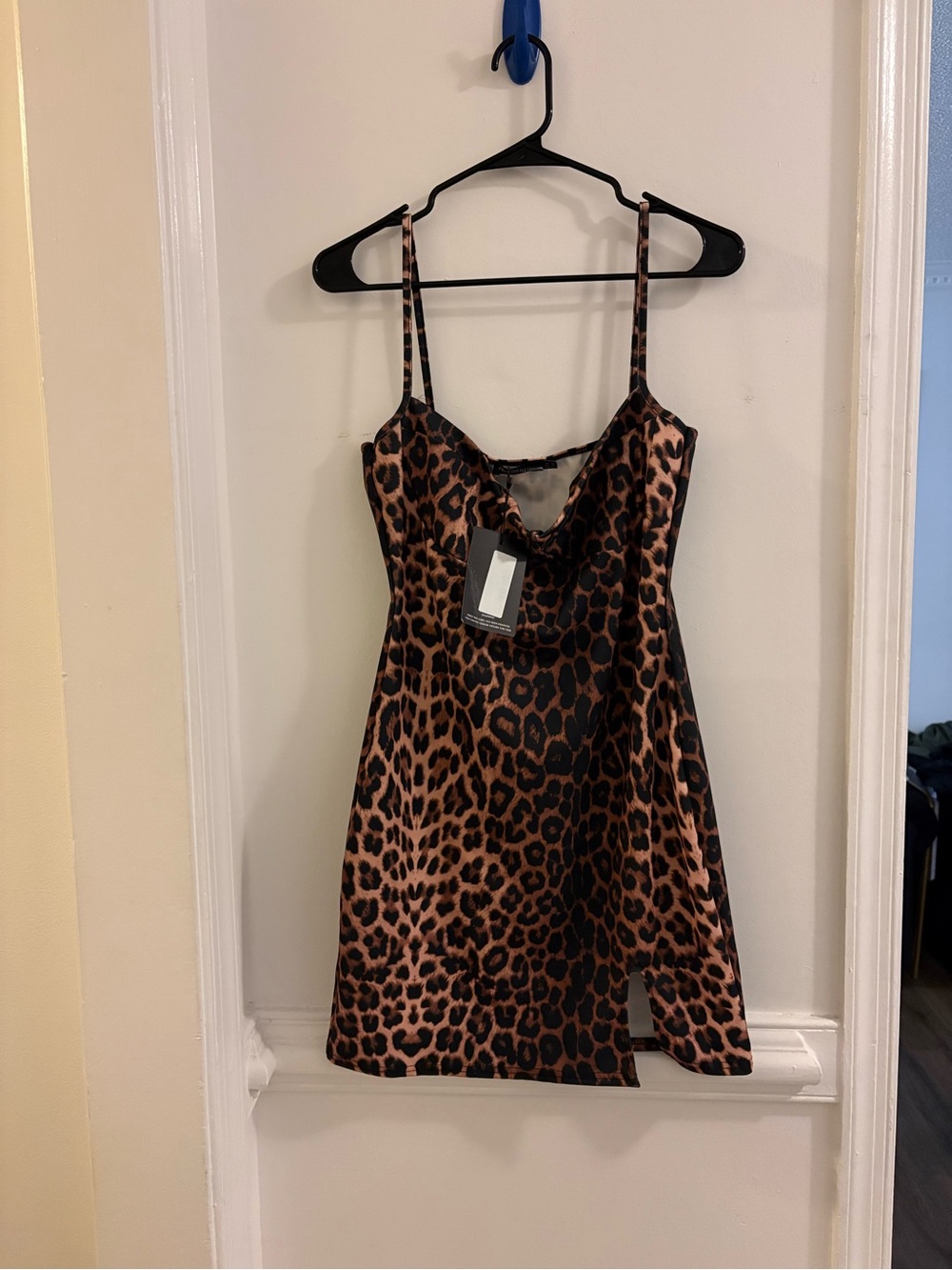 PrettyLittleThing Leopard Print Satin Mini Dress - Black & Brown